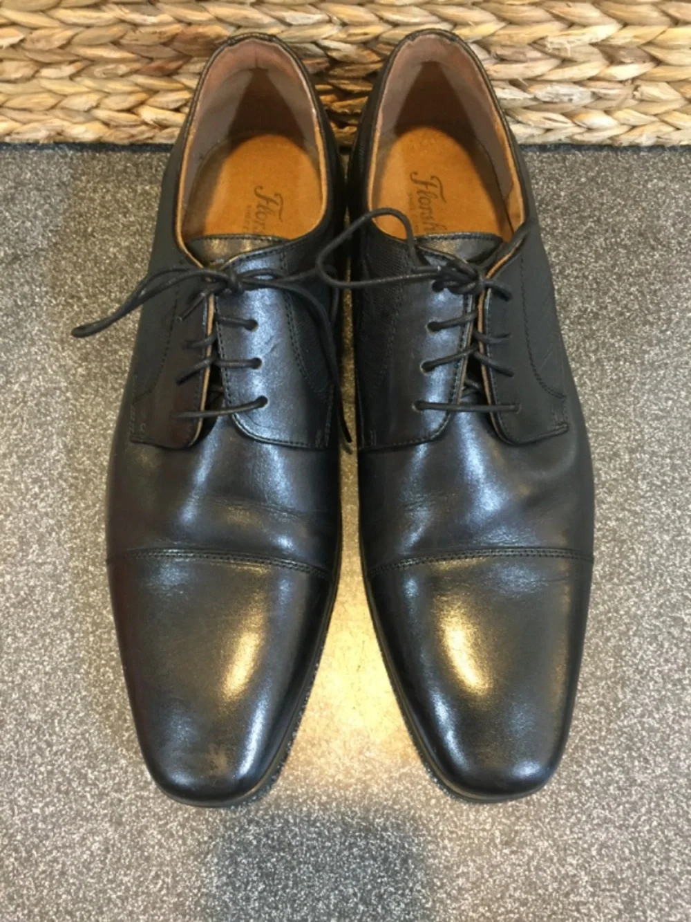 Florsheim Black Leather Cap-Toe Derby Shoes